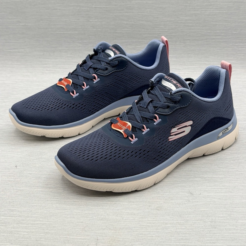 Skechers Summits Women's 6.5 Sneakers Navy Pink Lace Up Arch Fit 150754